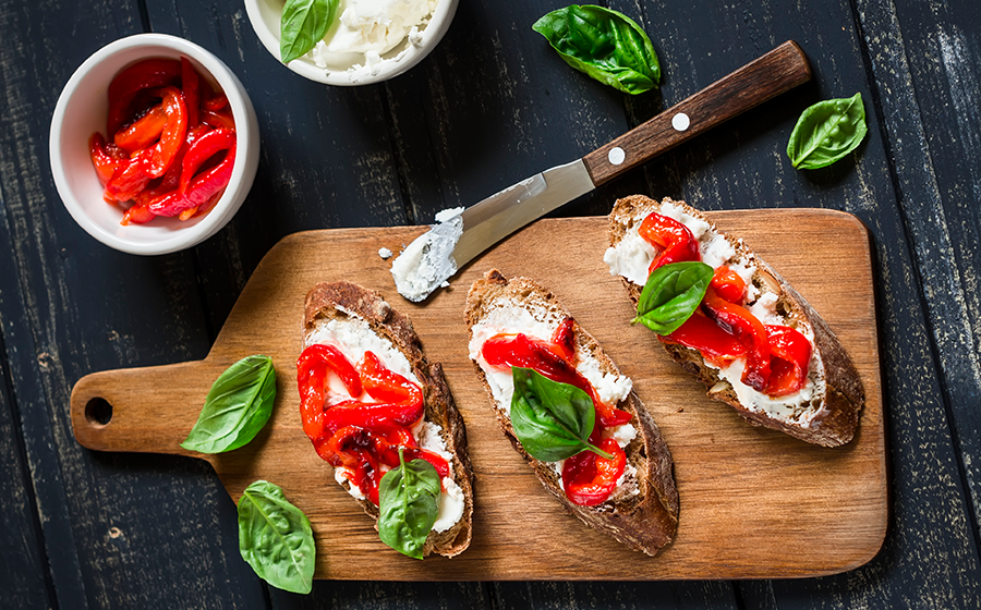 Illustrated preview for Charred Bell Pepper Bruschetta